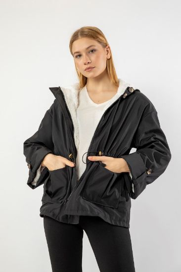 Picture of Bondig Material Long Maxi Sleeve Zipped Neck İçi Peluşlu Woman Yağmurluk Black