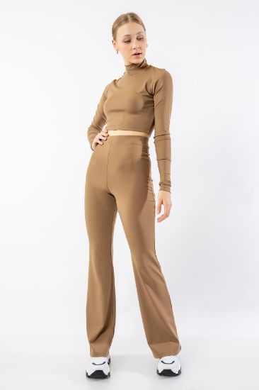 Picture of Scuba Material Long Maxi Sleeve Dik Neck&#x20; Woman Crop Brown