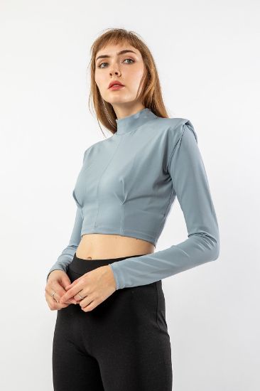 Picture of Scuba Material Long Maxi Sleeve Vatkalı Woman Blouse Grey