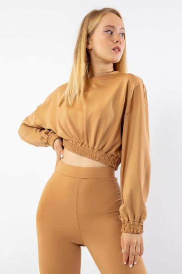 Picture of Scuba Material Long Maxi Sleeved Oversize Loose waist Elastic Woman Blouse Camel