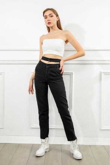 Picture of Denim Material Bilek Size Straight Fit Couple Belted Woman Trousers Black