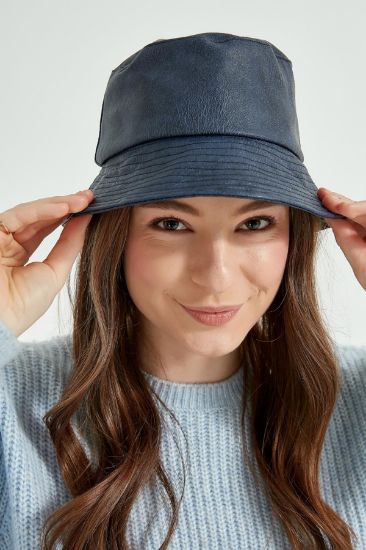 Picture of Leather Woman Bucket Hat Navy Navy Blue