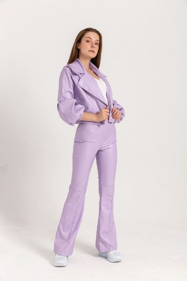 Picture of Leather Material Long Maxi Size skinny Fit Flare Woman Trousers Lilac