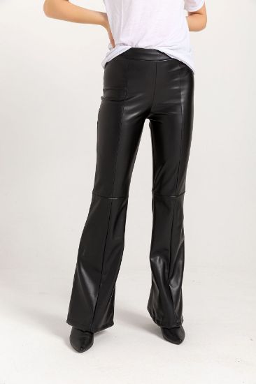 Picture of Leather Material Long Maxi Size skinny Fit Flare Woman Trousers Black