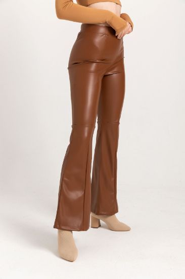 Picture of Leather Material Long Maxi Size skinny Fit Flare Woman Trousers Tan