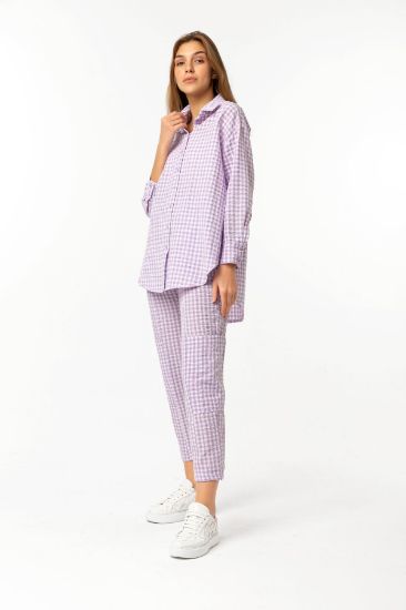 Picture of Plaid Material Oversize Loose Dama Pattern Plaid Woman Shirt Lilac