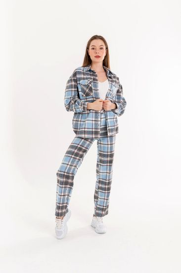Picture of Plaid Material Comfortable Kalıp Woman Trousers Grey