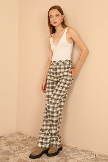 Picture of Plaid Material Comfortable Kalıp Woman Trousers Brown