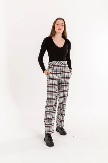 Picture of Plaid Material Comfortable Kalıp Woman Trousers Navy Navy Blue