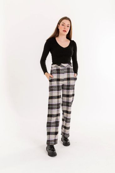 Picture of Plaid Material Comfortable Kalıp Woman Trousers Lilac