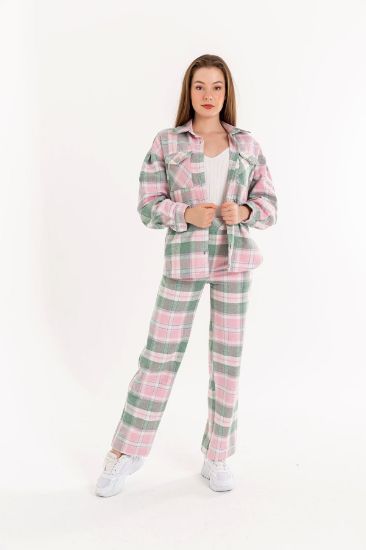 Picture of Plaid Material Comfortable Kalıp Woman Trousers Pink
