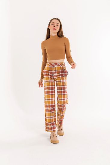 Picture of Plaid Material Comfortable Kalıp Woman Trousers Tan