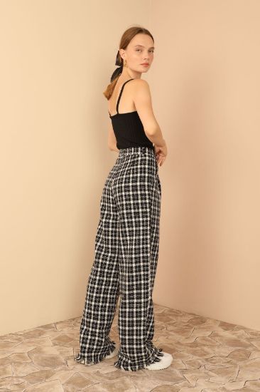 Picture of Plaid Material Long Maxi Size Oversize Loose Fringed Woman Trousers Black