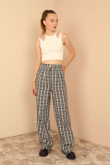 Picture of Plaid Material Long Maxi Size Oversize Loose Fringed Woman Trousers Mink