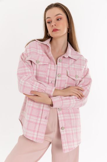 Picture of Plaid Oduncu Material Basen Six Size Plaid Woman Shirt Pink