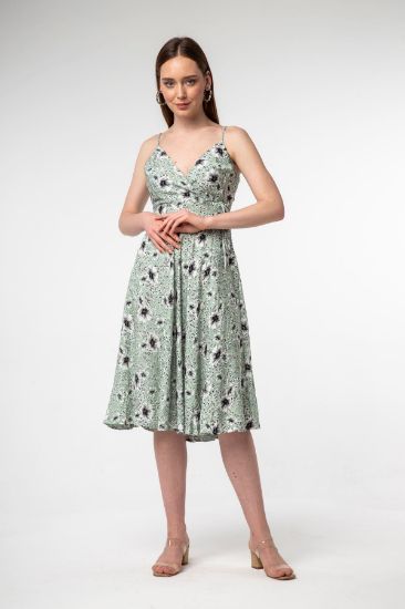 Picture of Empirme Material Strap V Neck Tam Kalıp flower Patterned Woman Dress Mint