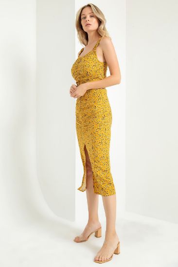 Picture of Empirme Material Knee Six Size Düz Çıtır flower Büzgü Detailed Woman Skirt Mustard Mustard Yellow