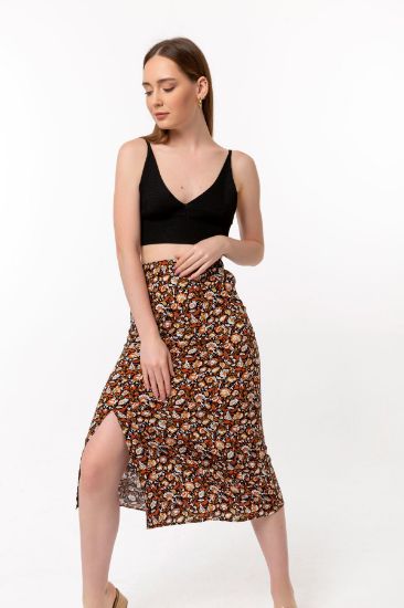 Picture of Empirme Material Knee Six Size Düz Çıtır flower slit Woman Skirt Orange