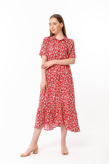 Picture of Empirme Material Oversize flower Pattern Buttoned Woman Dress Red