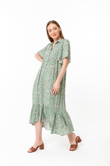 Picture of Empirme Material Oversize flower Pattern Buttoned Woman Dress Mint