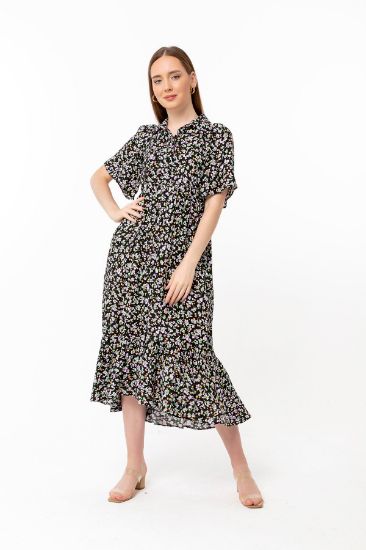 Picture of Empirme Material Oversize flower Pattern Buttoned Woman Dress Black