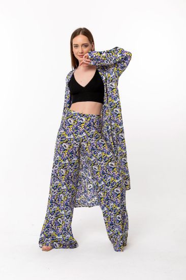 Picture of Empirme Material Long Maxi Sleeve Collarless Knee Six Size Çıtır flower Woman Kimonos Blue
