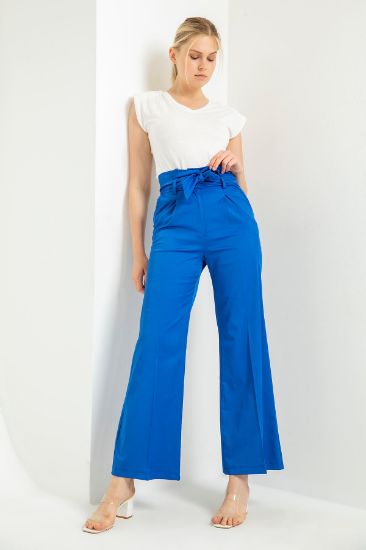 Picture of Erica Material Material waist Belted Flare Trotter Woman Trousers Indigo Blue indigo