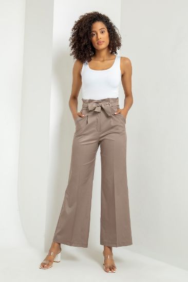 Picture of Erica Material Material waist Belted Flare Trotter Woman Trousers Mink
