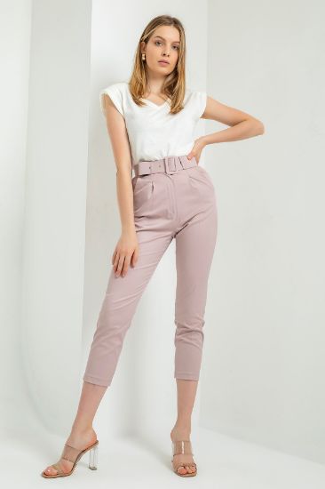 Picture of Erika Material 3 4 Size Belted Woman Trousers Powder