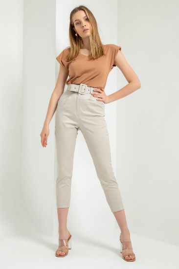 Picture of Erika Material 3 4 Size Belted Woman Trousers Stone
