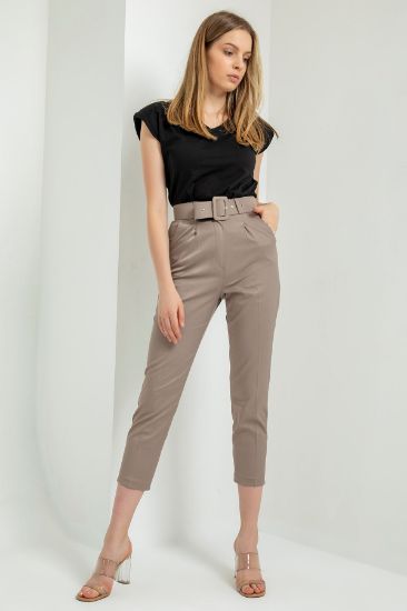 Picture of Erika Material 3 4 Size Belted Woman Trousers Mink