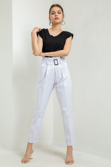 Picture of Erika Material Bilek Size Havuç Cut Belted Woman Trousers Ecru