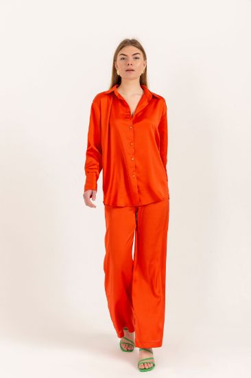 Picture of Eva Satin Material Long Maxi Size Comfortable Kalıp Woman Trousers Orange