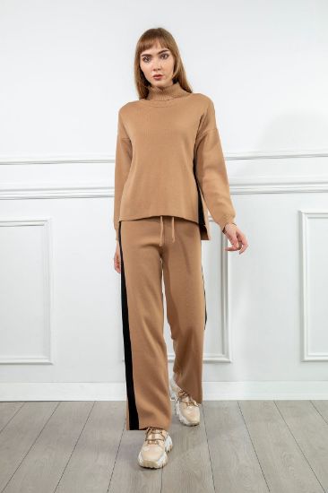 Picture of garnished Material Long Maxi Sleeve turtleneck Neck Long Maxi Size Woman Suit Tan
