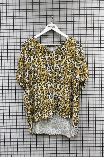 Picture of Jesica Material Short Sleeve V Neck Oversize Loose Leopard Pattern Woman Blouse Mustard Mustard Yellow