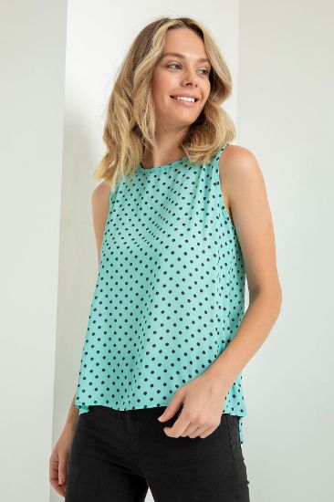 Picture of Jesica Material Sleevless Crew Neck Polka-dot Patterned Woman Blouse Mint