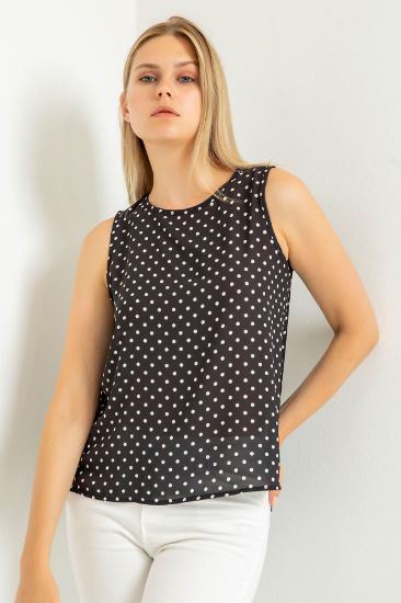 Picture of Jesica Material Sleevless Crew Neck Polka-dot Patterned Woman Blouse Black