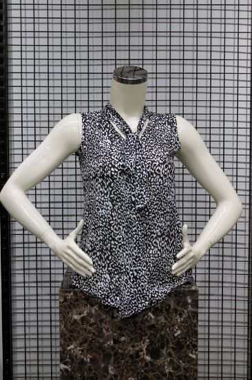 Picture of Jesica Material Sleevless Fular Neck Leopard Pattern Woman Blouse Black