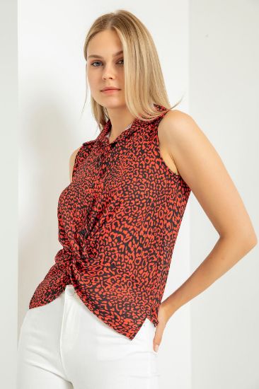 Picture of Jesica Material Sleevless Shirt Neck Leopard Pattern Burgu Detailed Woman Blouse Bordeux Maroon
