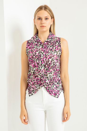 Picture of Jesica Material Sleevless Shirt Neck Leopard Patterned Woman Blouse Fuchsia
