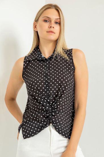 Picture of Jesica Material Sleevless Shirt Neck Polka-dot Burgu Detailed Woman Blouse Black