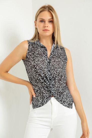 Picture of Jesica Material Lava Pattern Burgu Detailed Woman Blouse Black