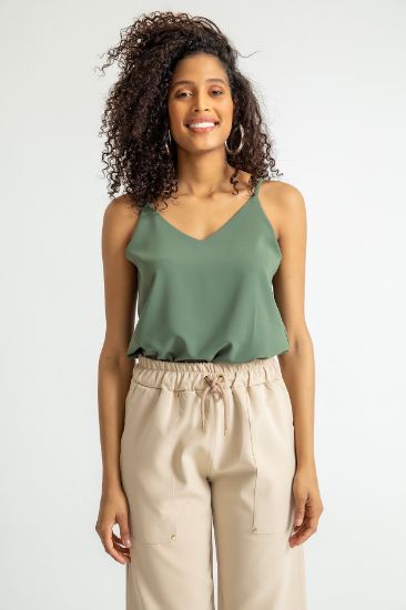 Picture of Jesica Material V Neck&#x20; Strap Woman Blouse Khaki