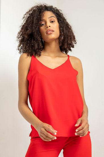 Picture of Jesica Material V Neck&#x20; Strap Woman Blouse Red