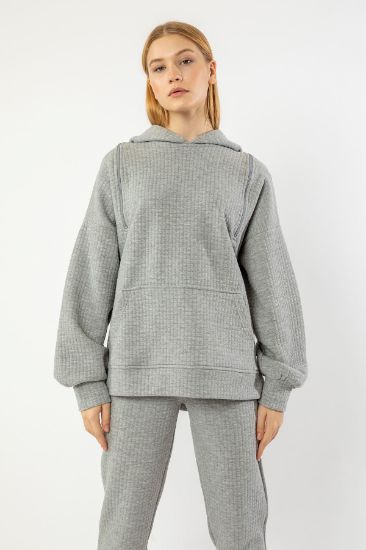 Picture of Kapitone Material Basen Size Femuar Detailed Woman Sweatshirt Grey