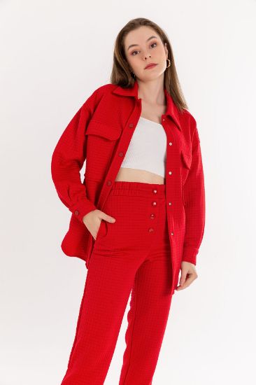 Picture of Kapitone Material Çıtçıt Detailed Woman Shirt Red