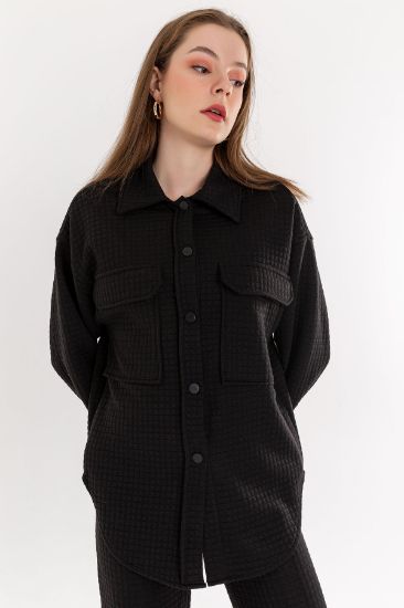 Picture of Kapitone Material Çıtçıt Detailed Woman Shirt Black