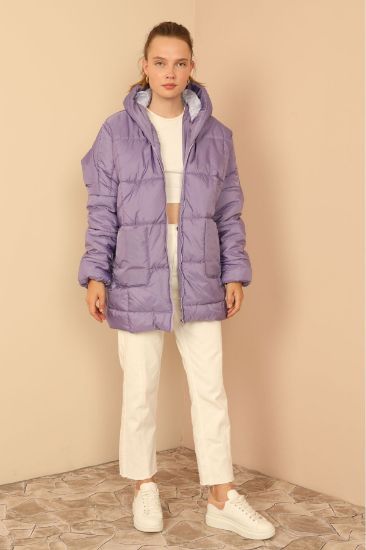 Picture of Kapitone Material&#x20; Zipped Neck Short Size Oversize Loose Woman Coat Lilac