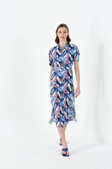 Picture of Watermelon Sleeve Patterned Midi Shirt Dress