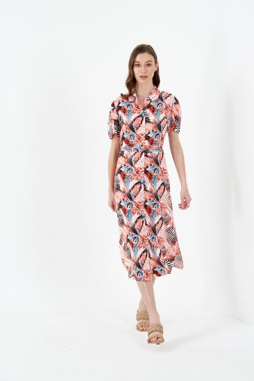 Picture of Watermelon Sleeve Patterned Midi Shirt Dress